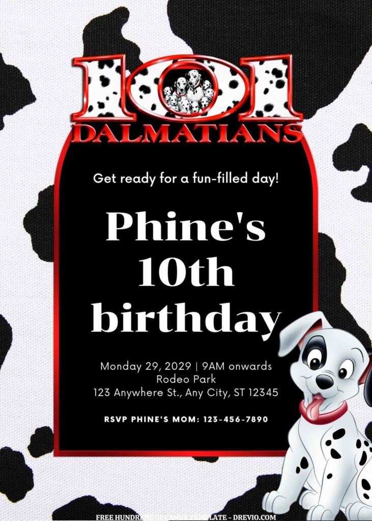 Invitation Template of FREE EDITABLE - 16 101 Dalmatians Canva Templates 9