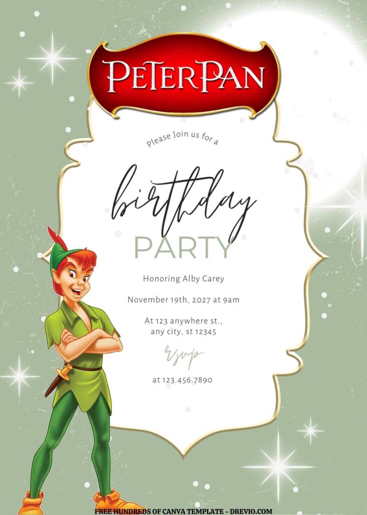 Invitation Template of FREE EDITABLE - 16 Peter Pan Canva Templates 9