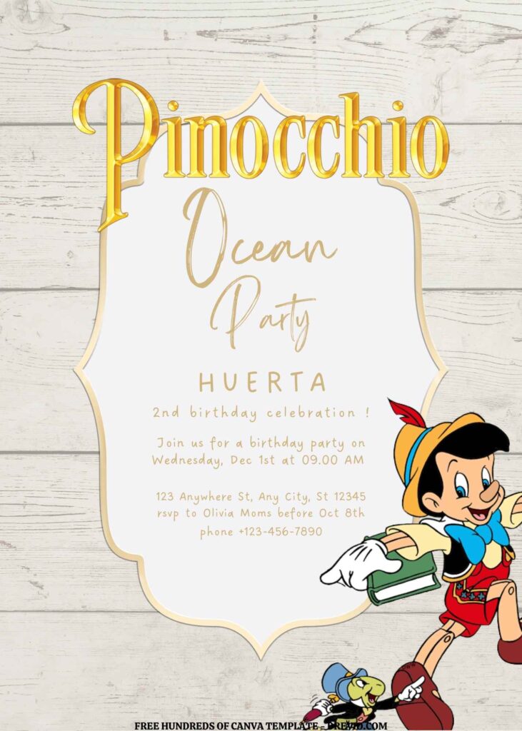 Invitation Template of FREE EDITABLE - 16 Pinocchio Canva Templates 9