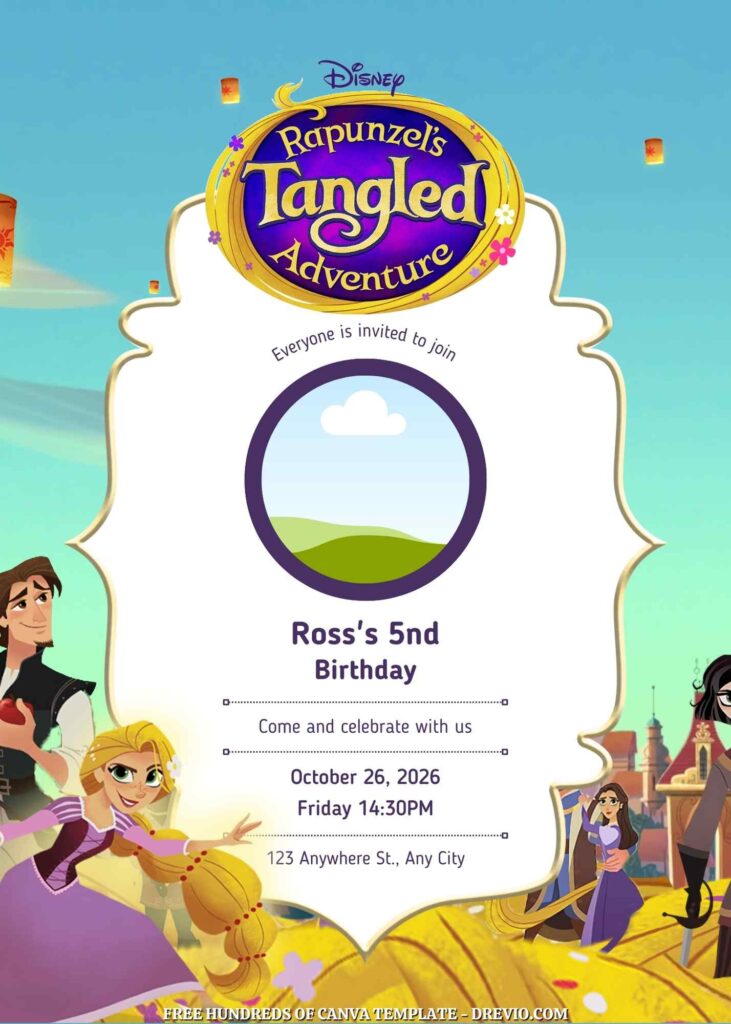 Invitation Template of 22+ Rapunzel's Tangled Adventure Canva Birthday Invitation Templates 6