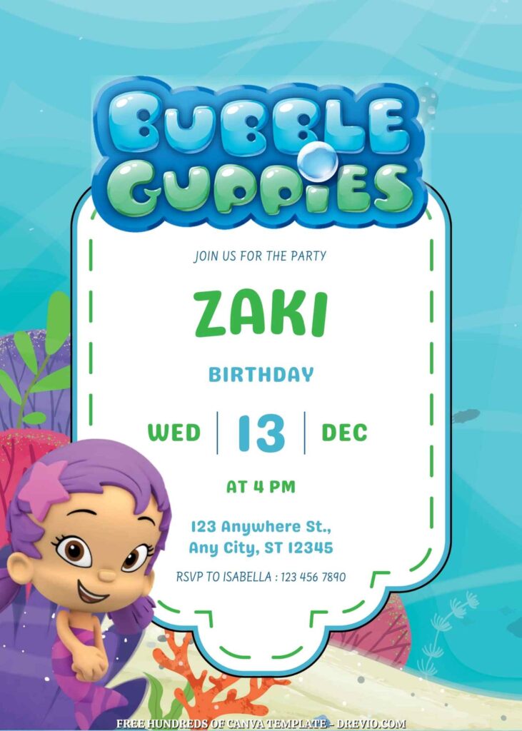 Free Bubble Guppies Birthday Invitations with Undersea Background