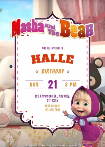 14+ Masha And The Bear Canva Birthday Invitation Templates - Drevio ...