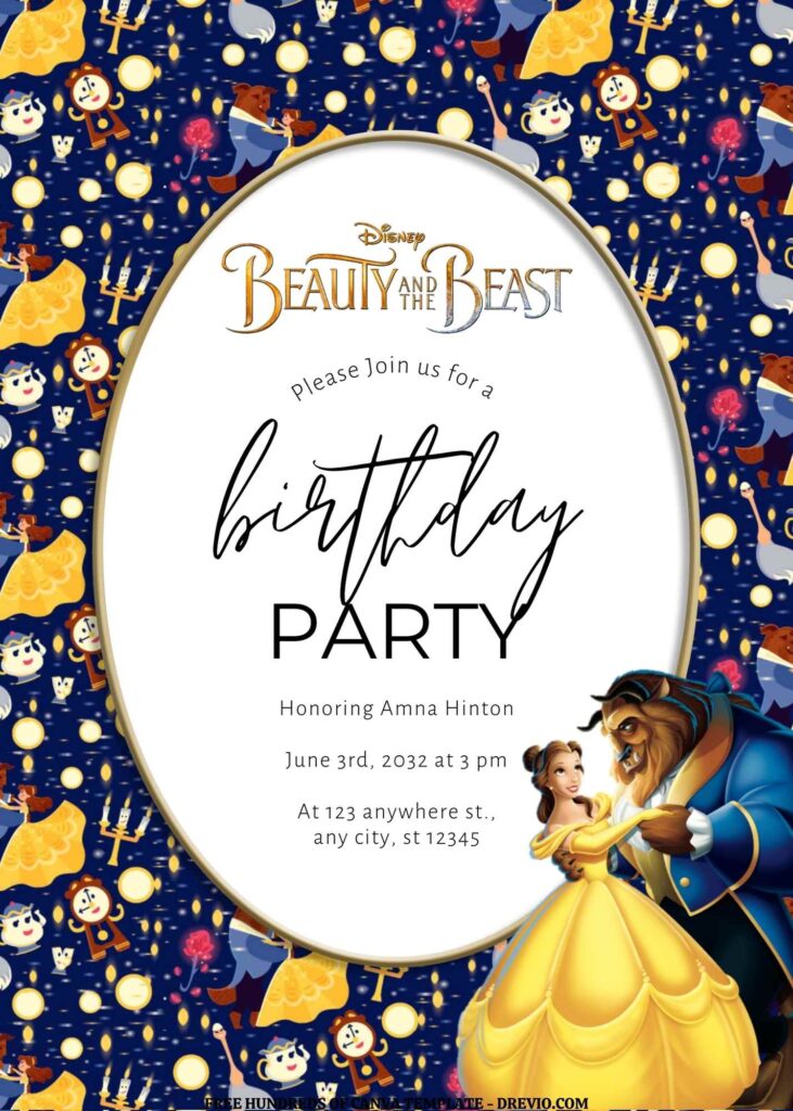 Invitation Template of FREE EDITABLE - 18 Beauty and the Beast Canva Templates 9