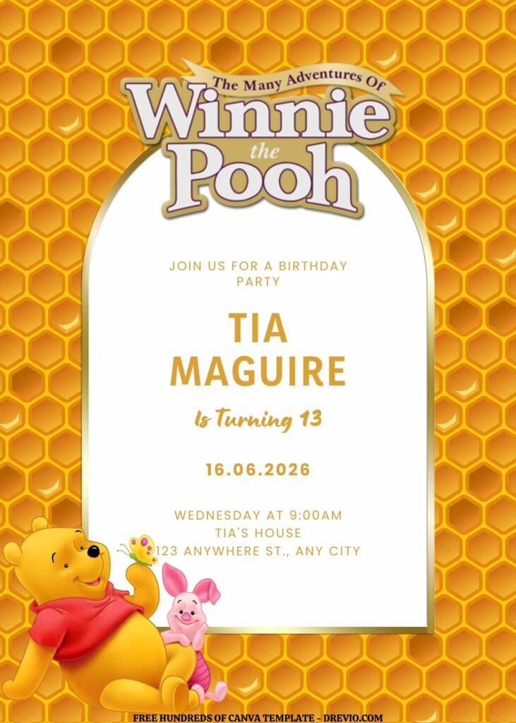 Invitation Template of FREE EDITABLE -  18 Winnie the Pooh Canva Templates 9