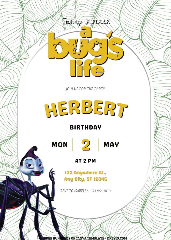 Invitation Template of FREE EDITABLE -  20 A Bug's Life Canva Templates 9