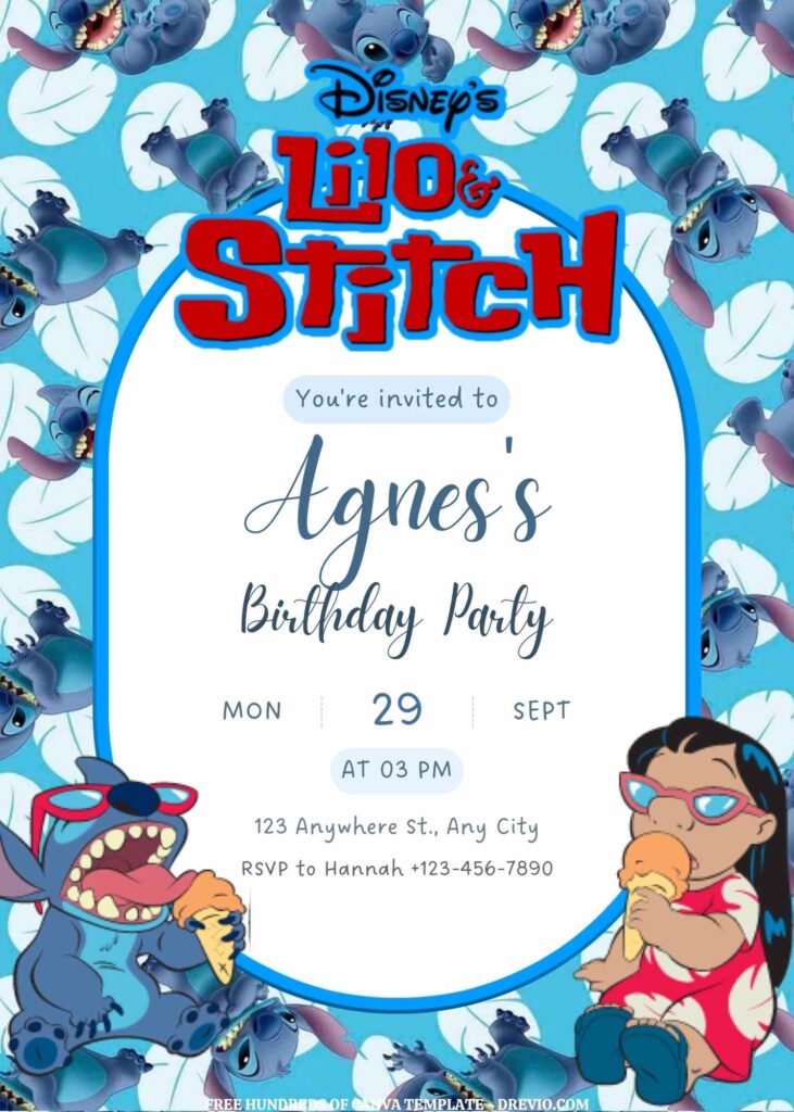 Invitation Template of FREE EDITABLE -  20 Lilo & Stitch Canva Templates 9