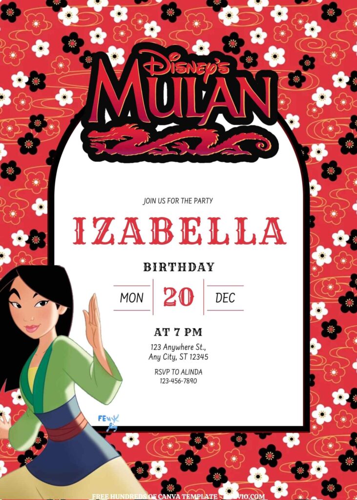 Invitation Template of FREE EDITABLE -  20 Mulan Canva Templates 9