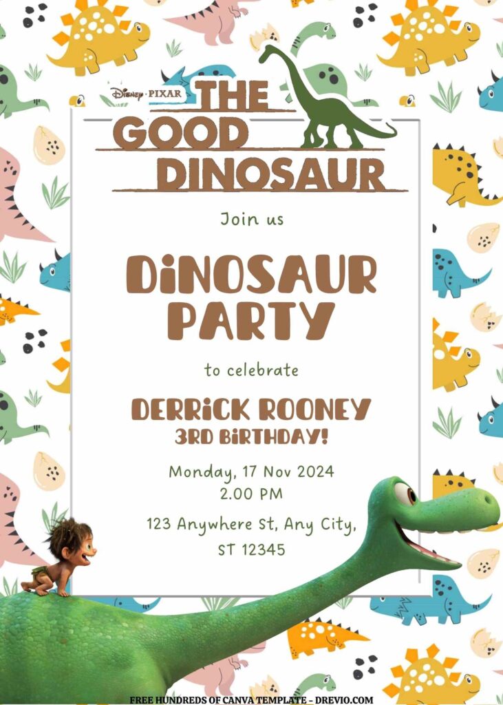 Invitation Template of FREE EDITABLE -  20 The Good Dinosaur Canva Templates 9