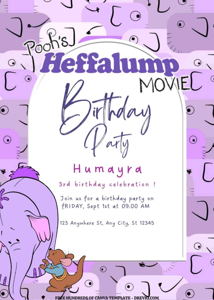 Invitation Template of FREE EDITABLE - 11 Pooh's Heffalump Canva Templates 9