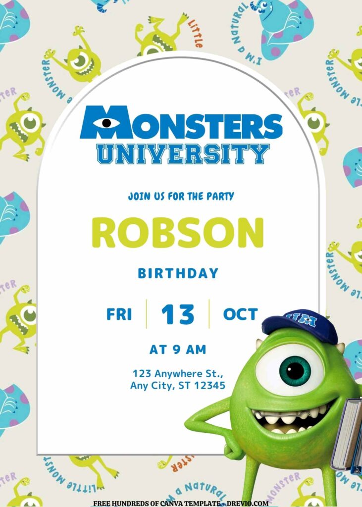 Invitation Template of FREE EDITABLE - 14 Monsters University Canva Templates 9