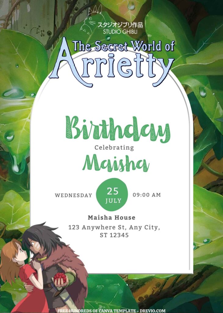 Invitation Template of FREE EDITABLE - 14 The Secret World of Arrietty Canva Templates 9