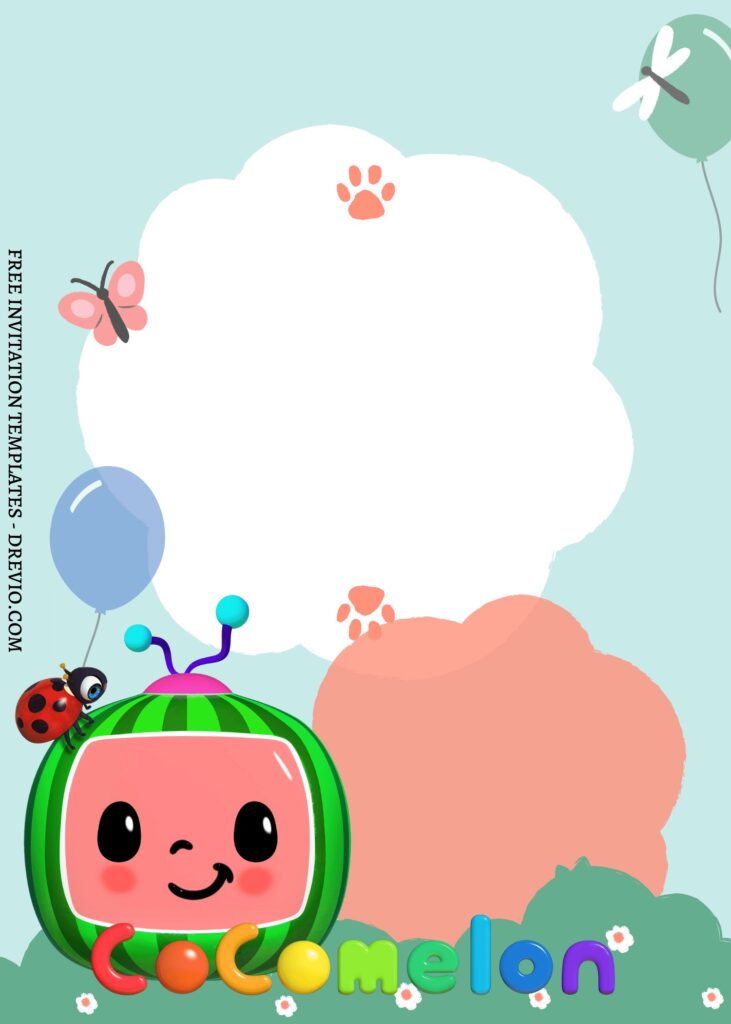 FREE EDITABLE - 9 Cute Cocomelon Canva Birthday Invitation Templates with colorful design
