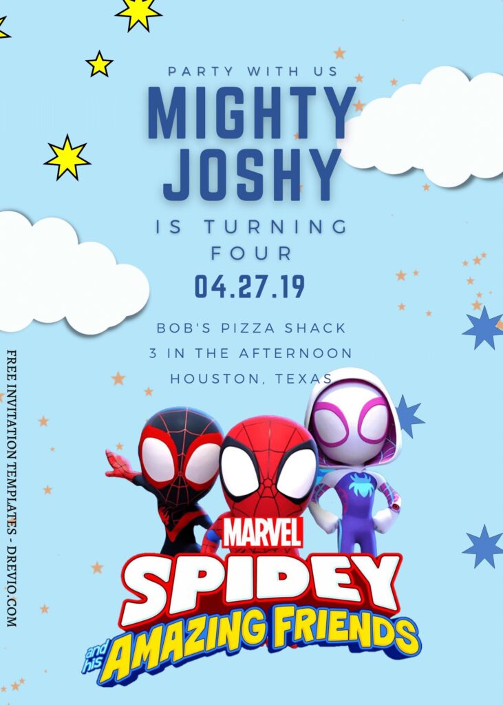 9+ Mighty Spidey And His Amazing Friends Canva Birthday Invitation Templates with cute Ghost Twirl-E