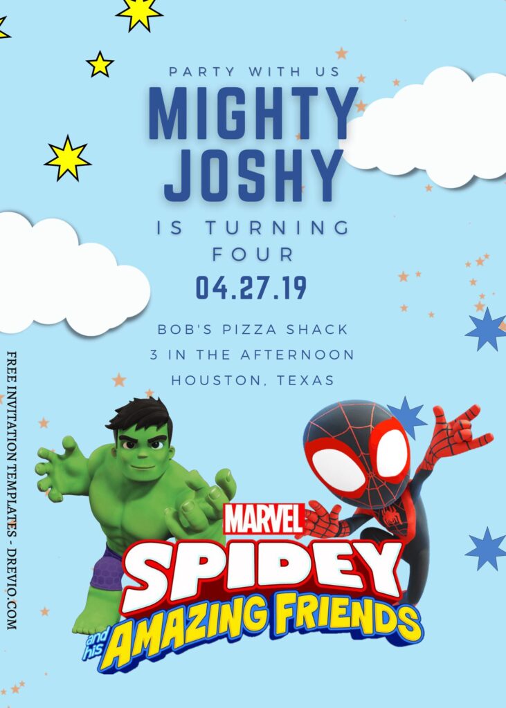 9+ Mighty Spidey And His Amazing Friends Canva Birthday Invitation Templates with baby incredible Hulk