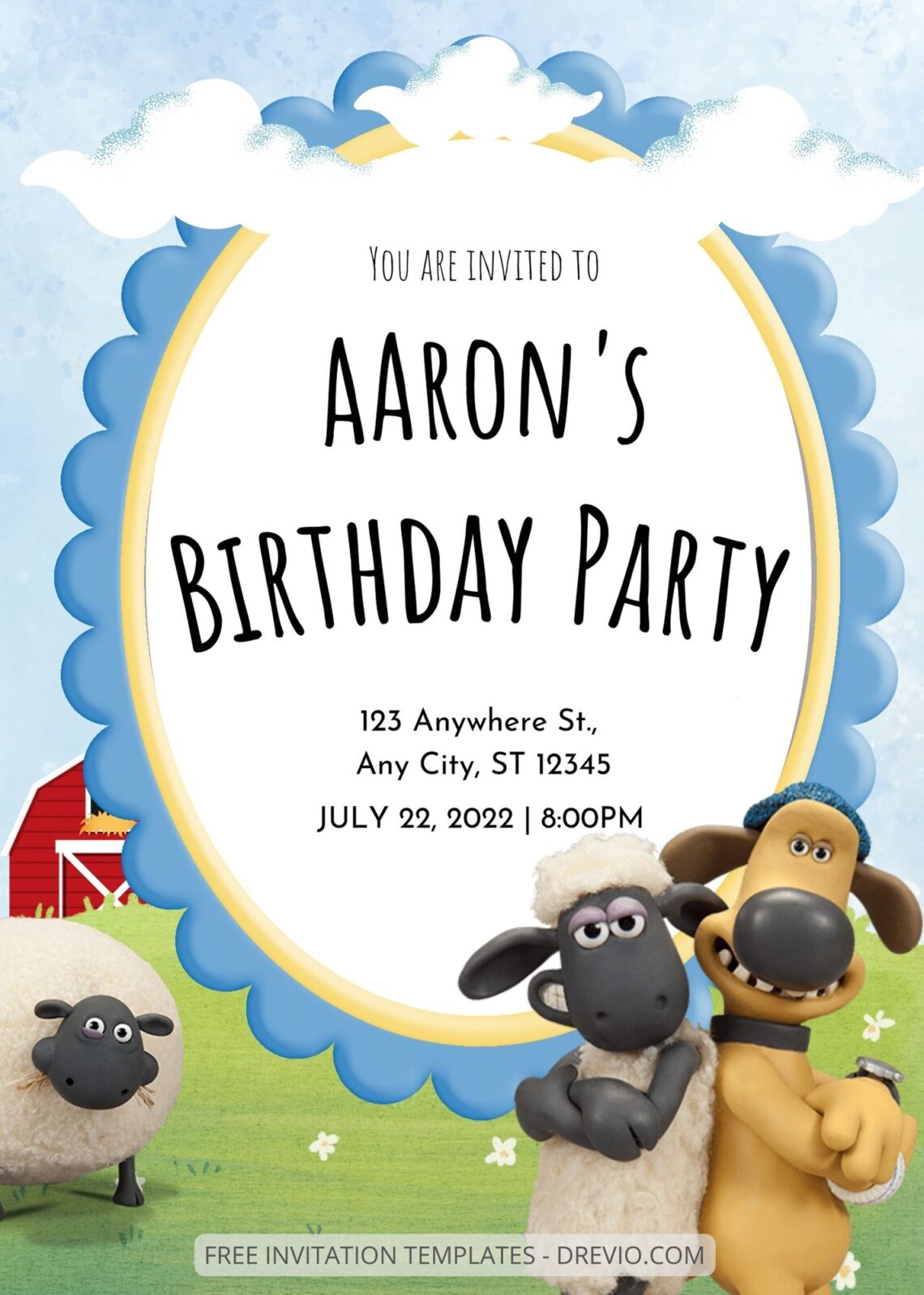 FREE EDITABLE - 9+ Shaun The Sheep Canva Birthday Invitation Templates One