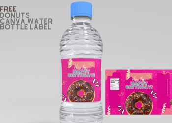 (Free Editable) Donuts Themes Canva Birthday Water Bottle Labels