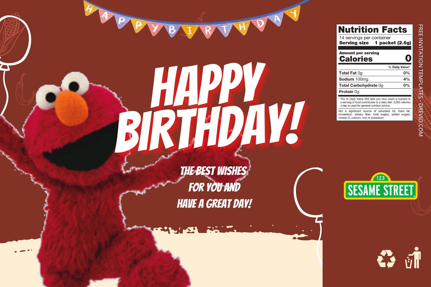 (Free Editable) Elmo Canva Birthday Water Bottle Labels Five