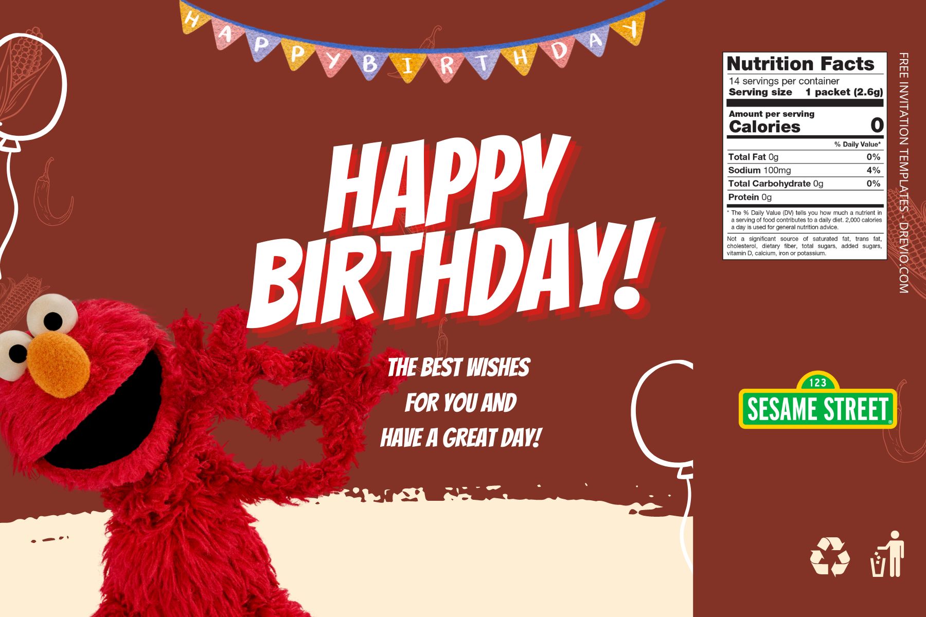 (Free Editable) Elmo Canva Birthday Water Bottle Labels Four