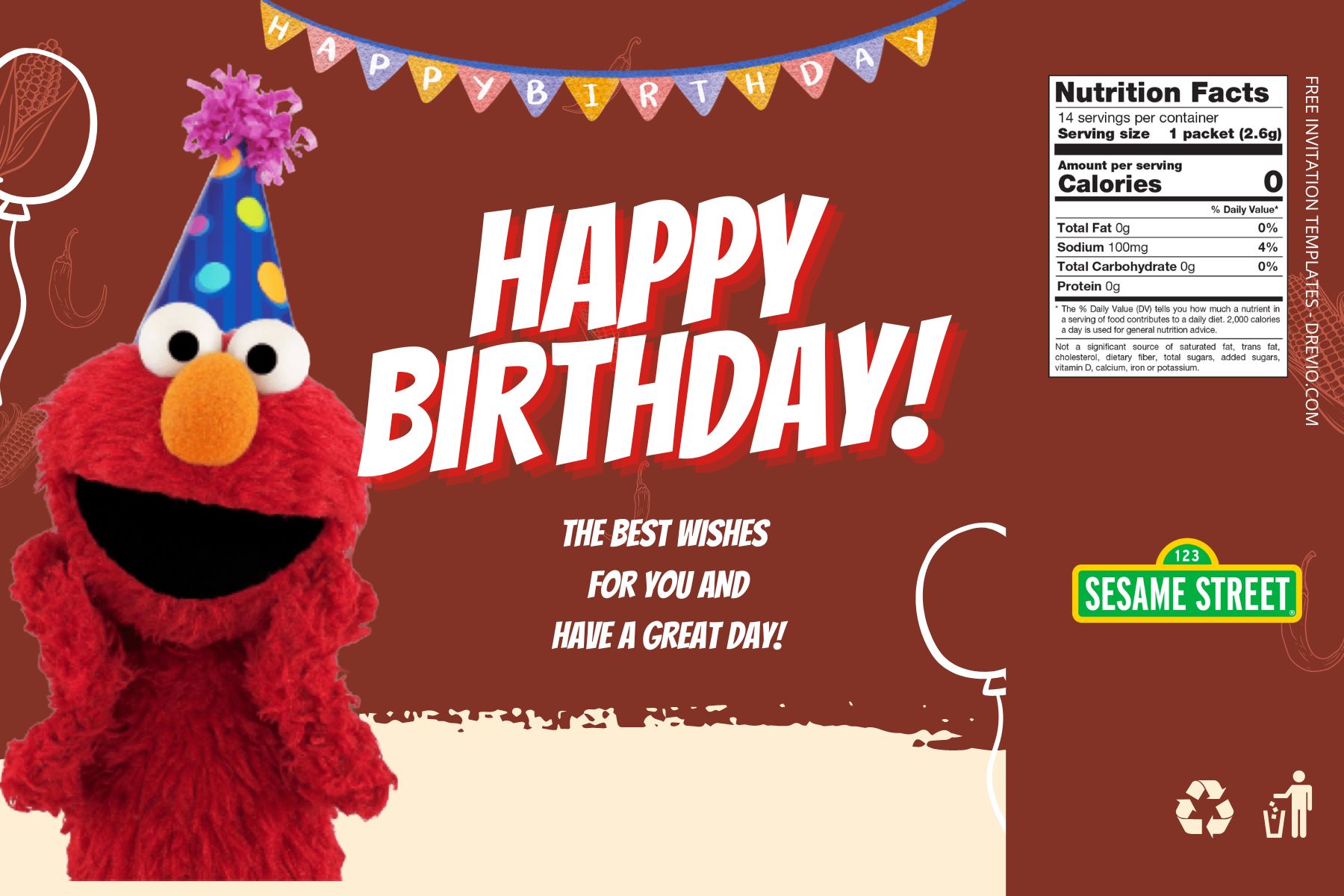 (Free Editable) Elmo Canva Birthday Water Bottle Labels One