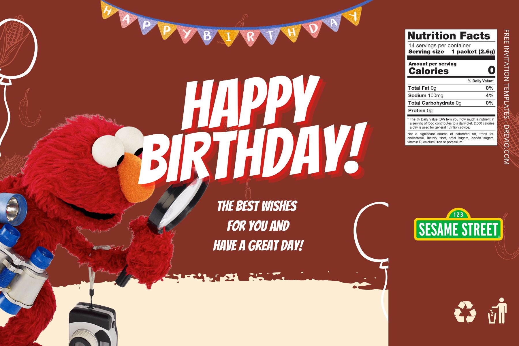 (Free Editable) Elmo Canva Birthday Water Bottle Labels Seven