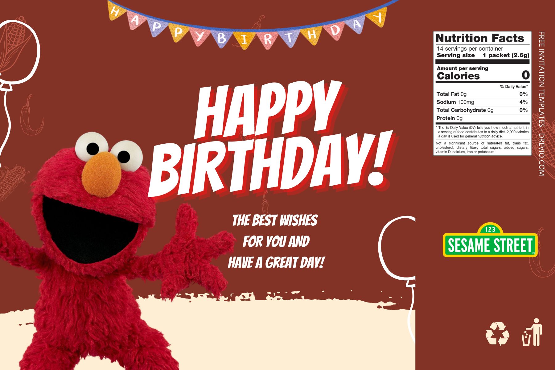 (Free Editable) Elmo Canva Birthday Water Bottle Labels Six