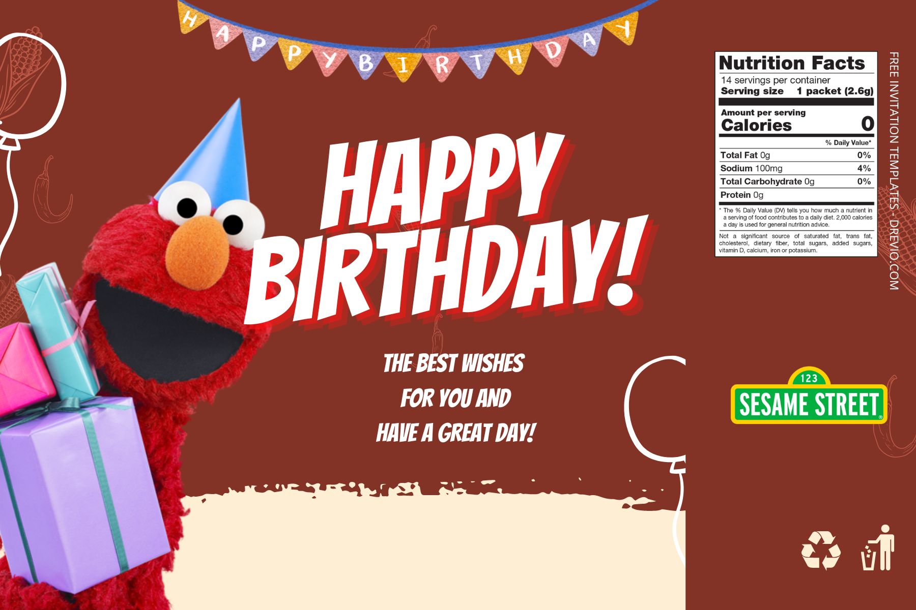 (Free Editable) Elmo Canva Birthday Water Bottle Labels Two