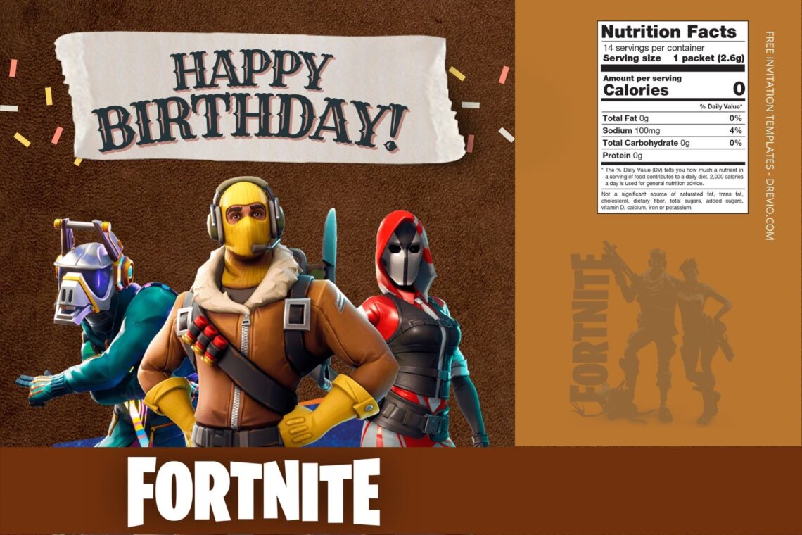 (Free Editable) Fortnite Canva Birthday Water Bottle Labels One