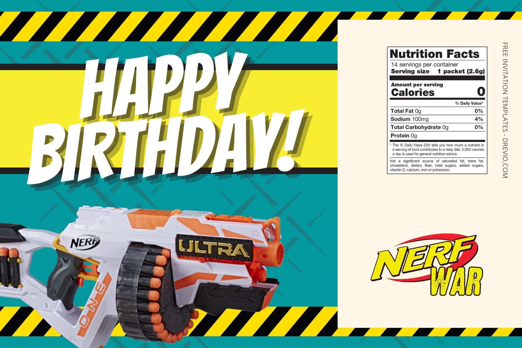 (Free Editable) Nerf War Canva Birthday Water Bottle Labels Four