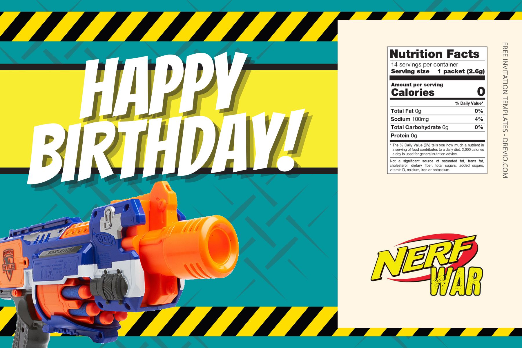 (Free Editable) Nerf War Canva Birthday Water Bottle Labels One