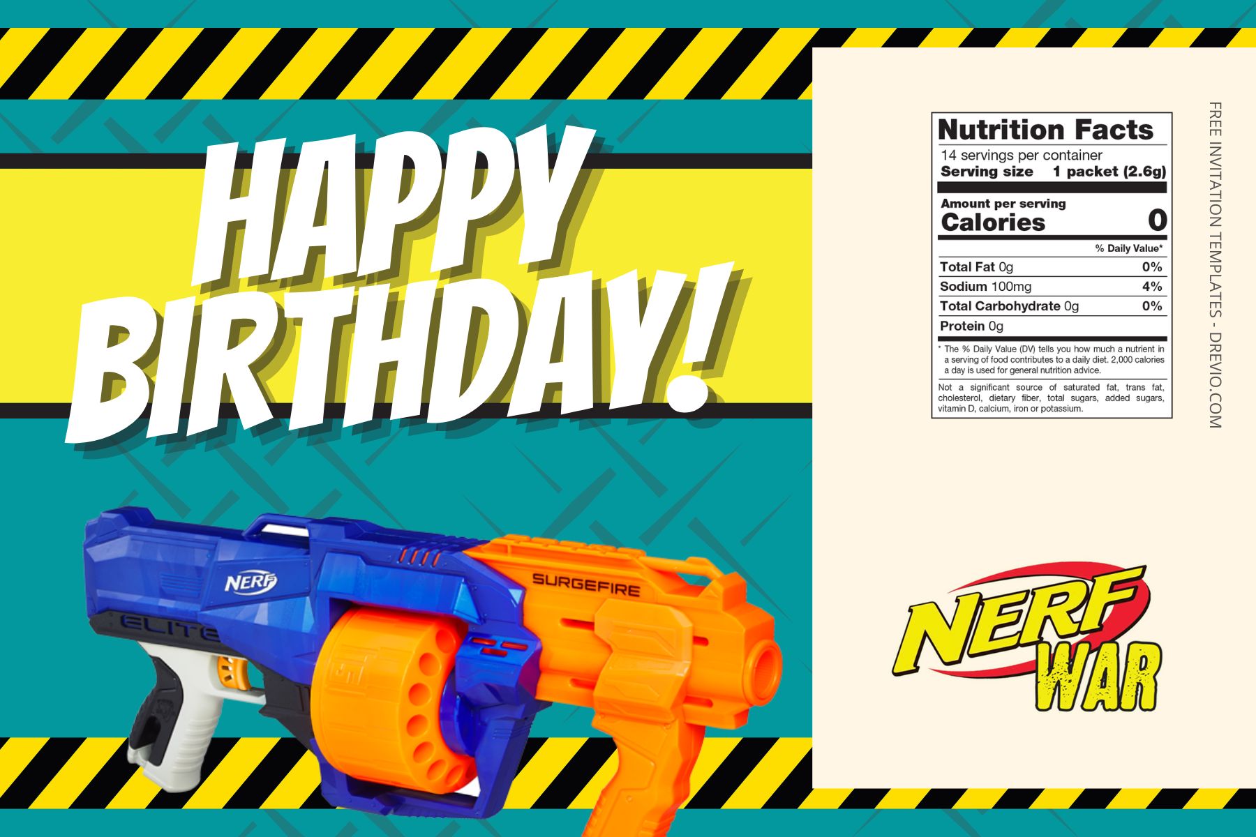 (Free Editable) Nerf War Canva Birthday Water Bottle Labels Seven