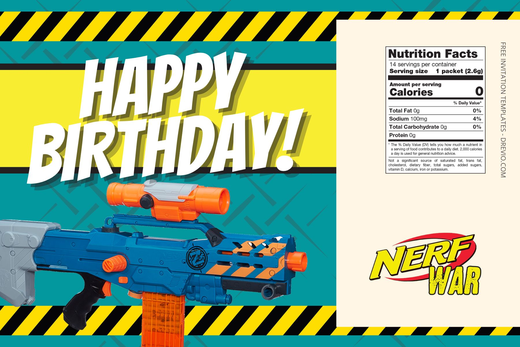 (Free Editable) Nerf War Canva Birthday Water Bottle Labels Three