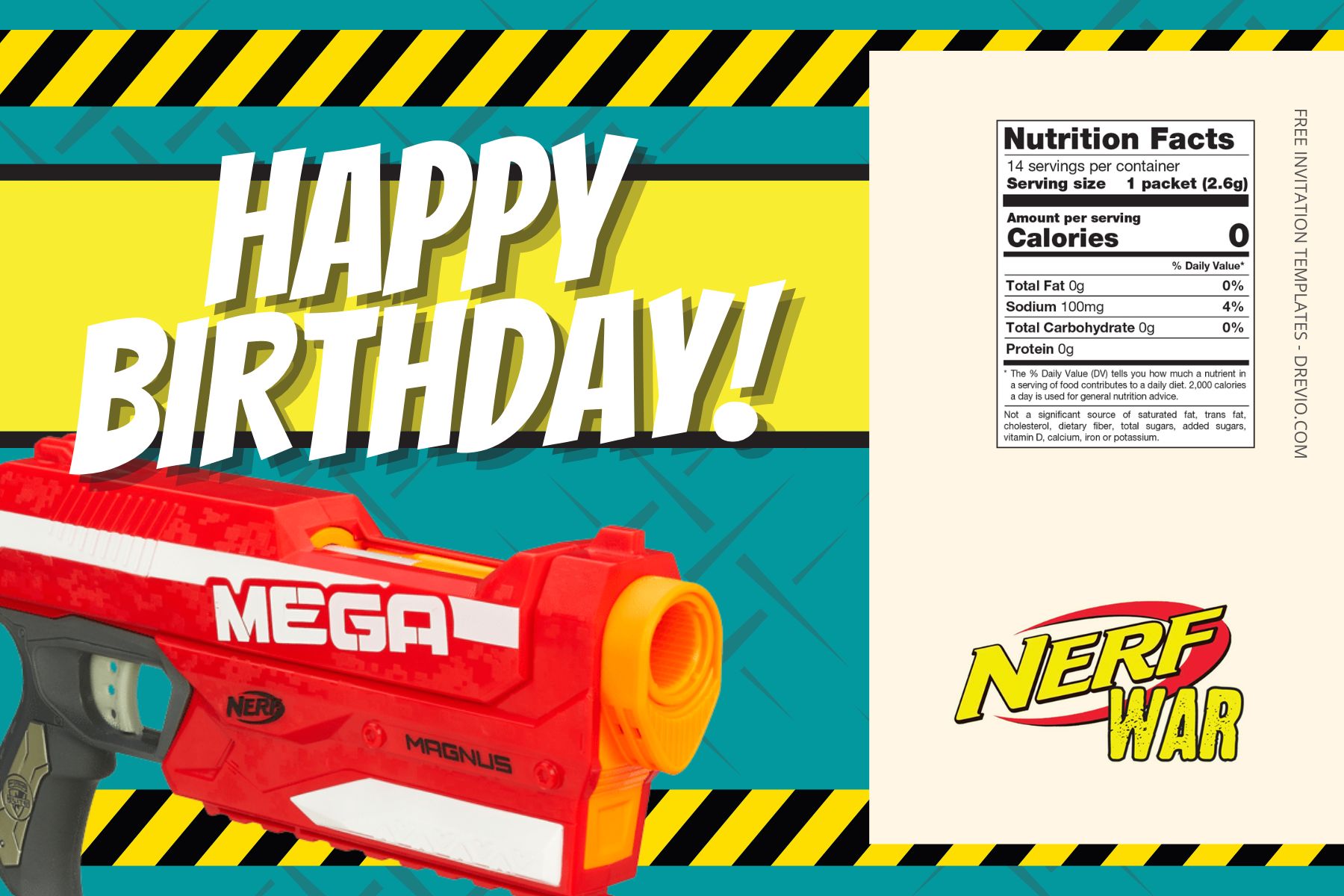 (Free Editable) Nerf War Canva Birthday Water Bottle Labels Two