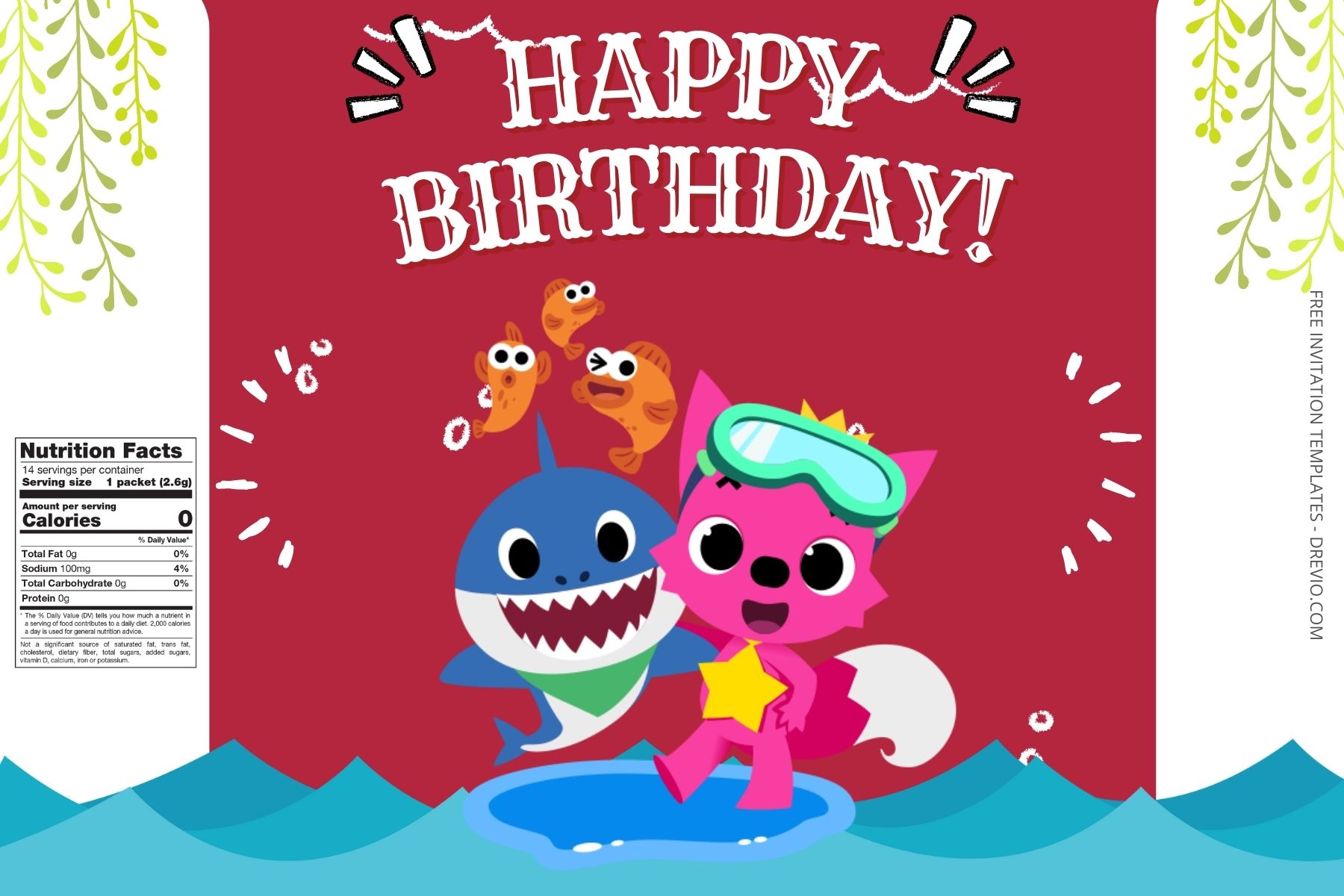 (Free Editable) Pinkfong Baby Shark Canva Birthday Water Bottle Labels FIve