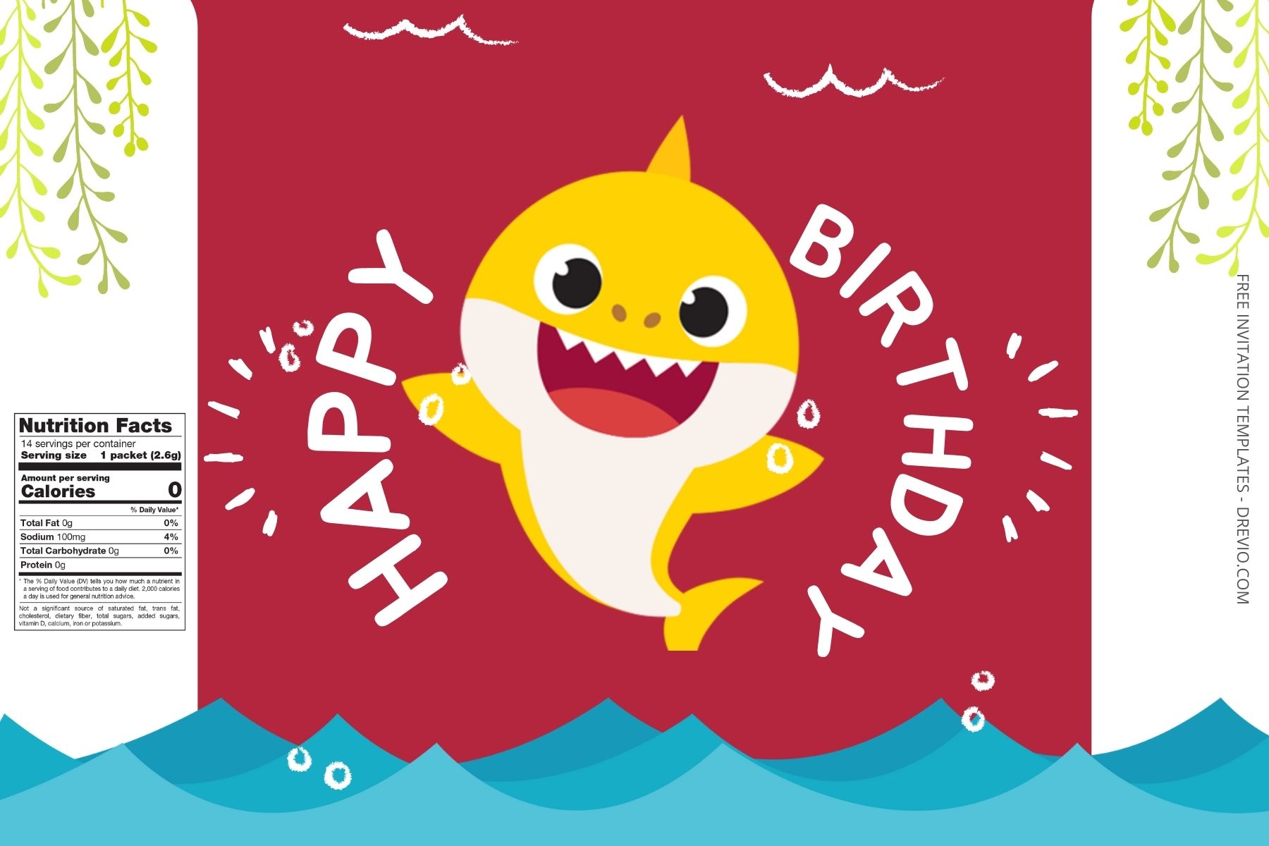 (Free Editable) Pinkfong Baby Shark Canva Birthday Water Bottle Labels One