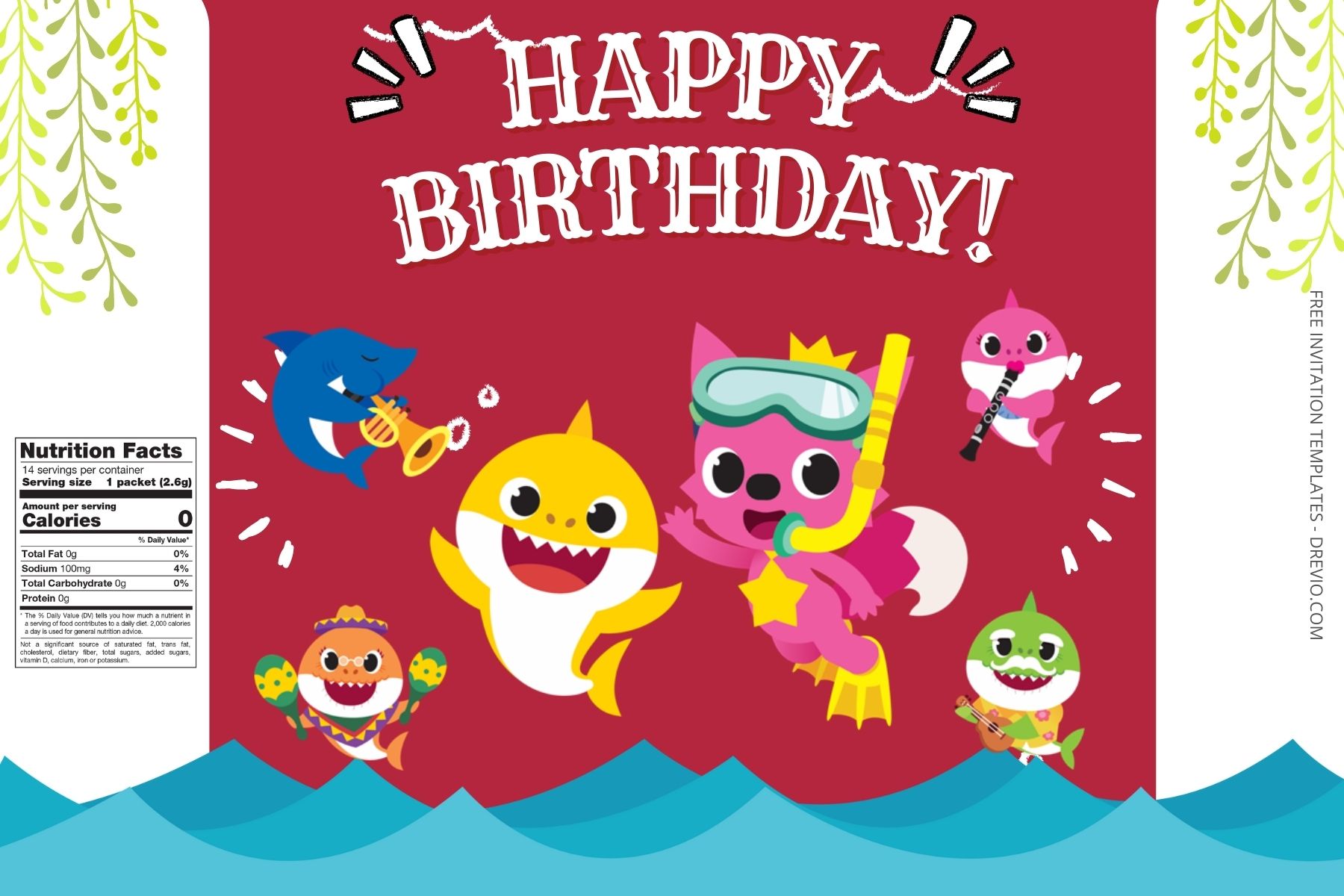 (Free Editable) Pinkfong Baby Shark Canva Birthday Water Bottle Labels Six