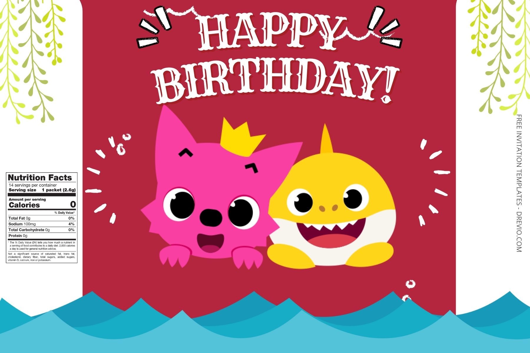 (Free Editable) Pinkfong Baby Shark Canva Birthday Water Bottle Labels Three