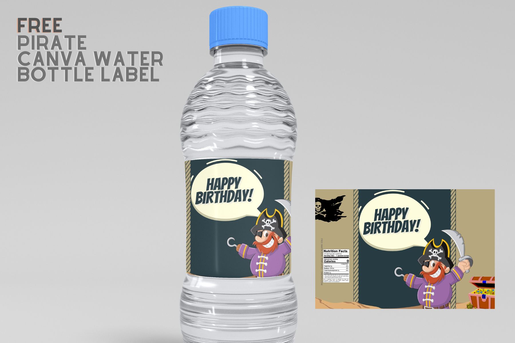 (Free Editable) Pirate Themes Canva Birthday Water Bottle Labels
