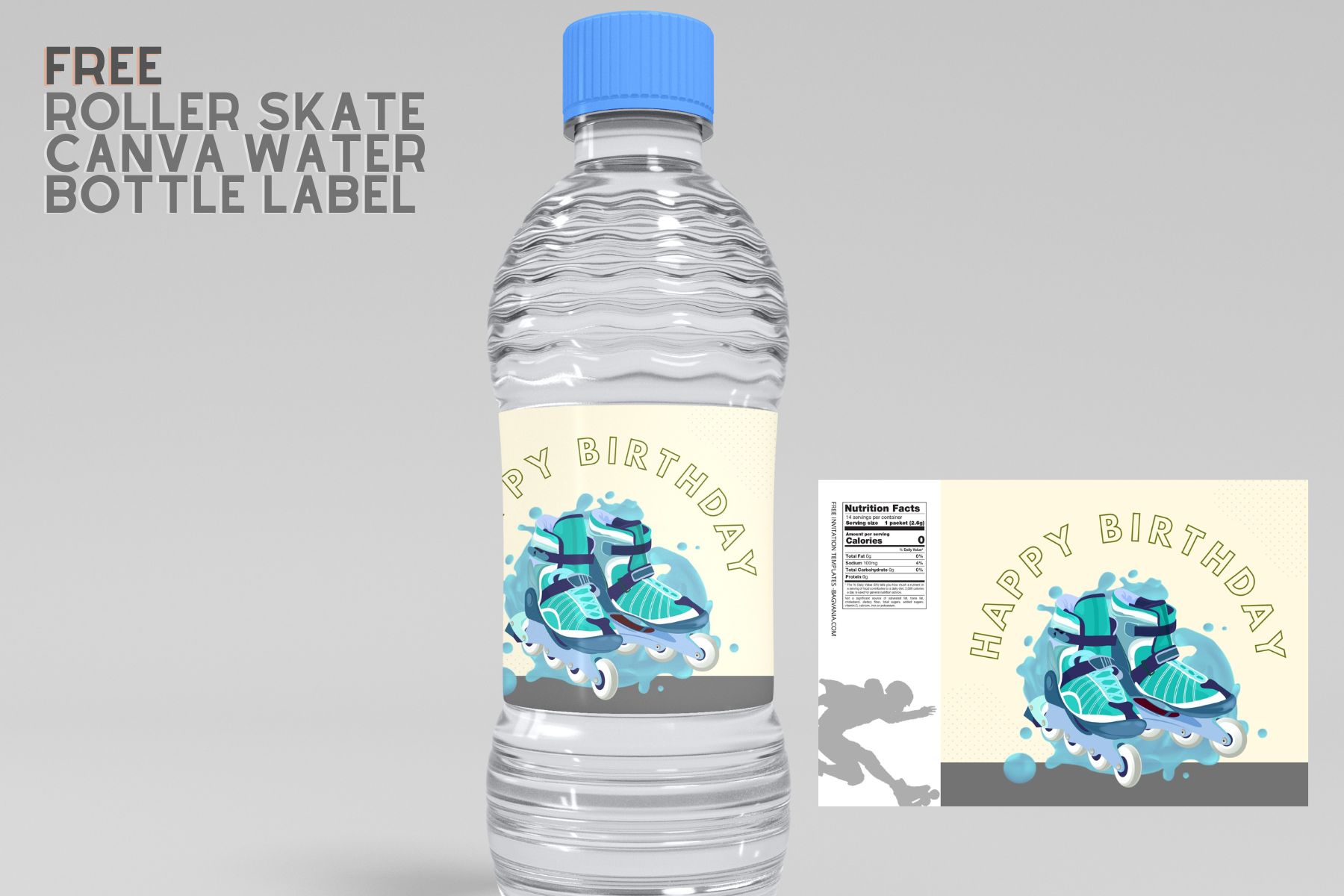 (Free Editable) Roller Skate Themes Canva Water Bottle Labels