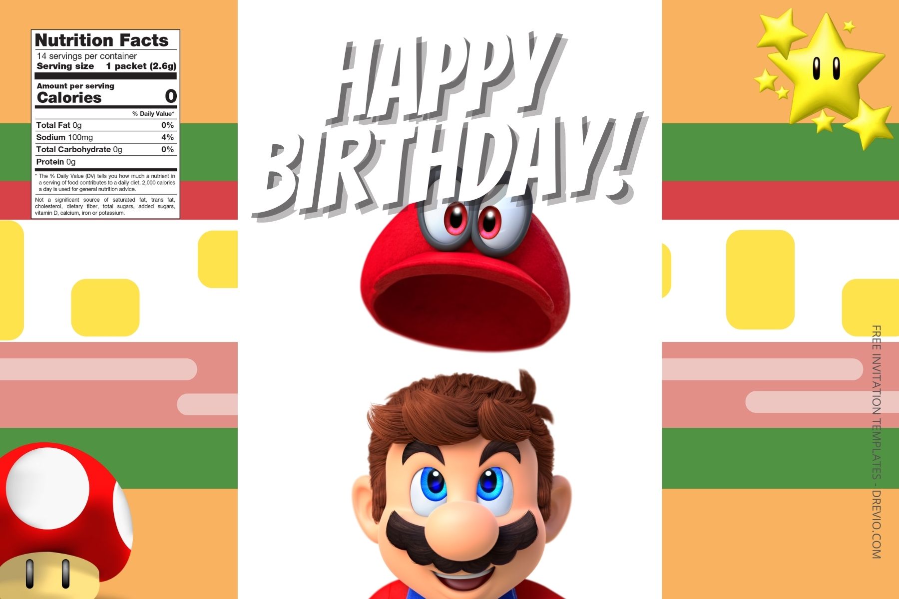 (Free Editable) Super Mario Canva Birthday Water Bottle Labels Five
