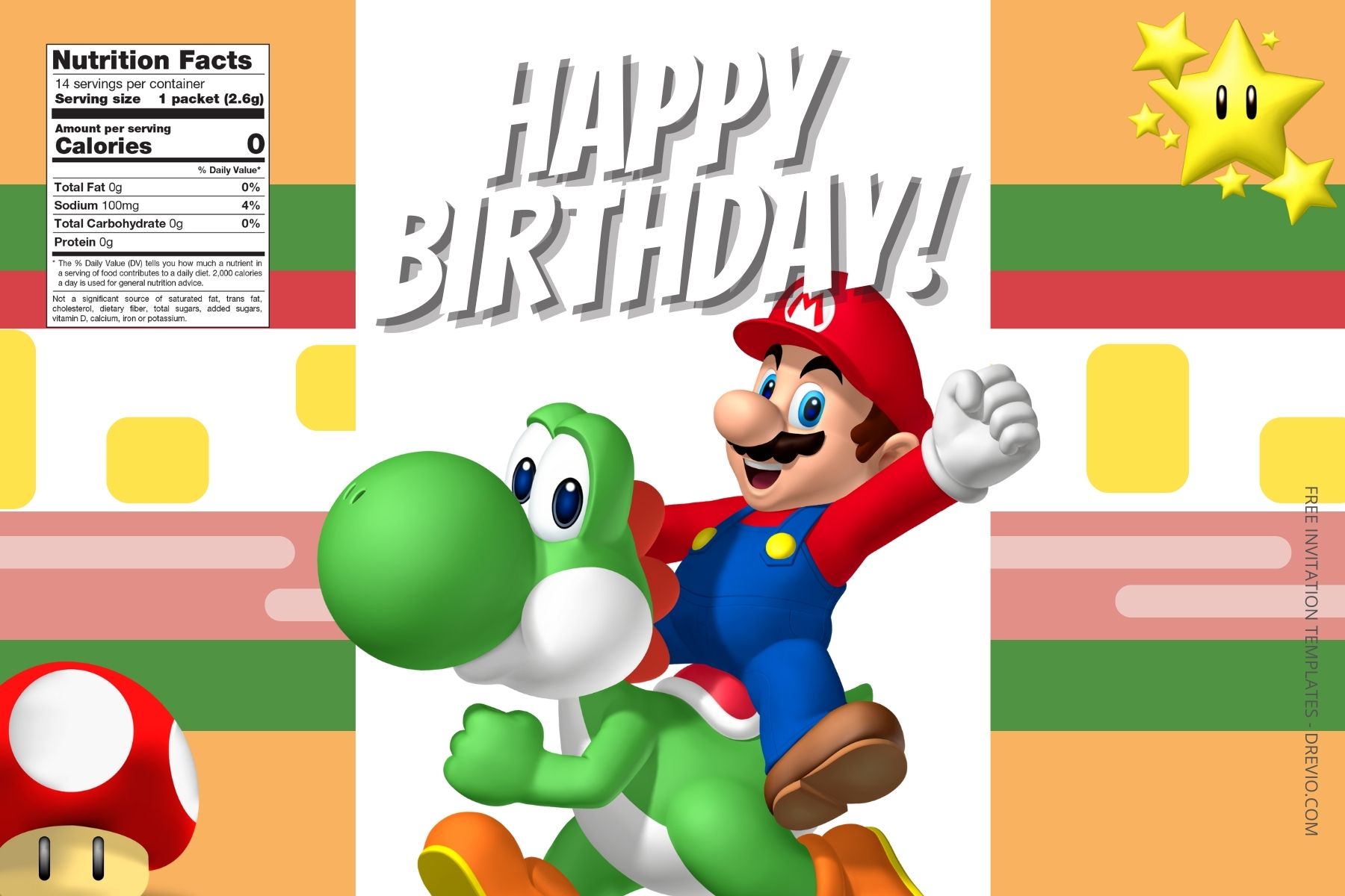 (Free Editable) Super Mario Canva Birthday Water Bottle Labels One