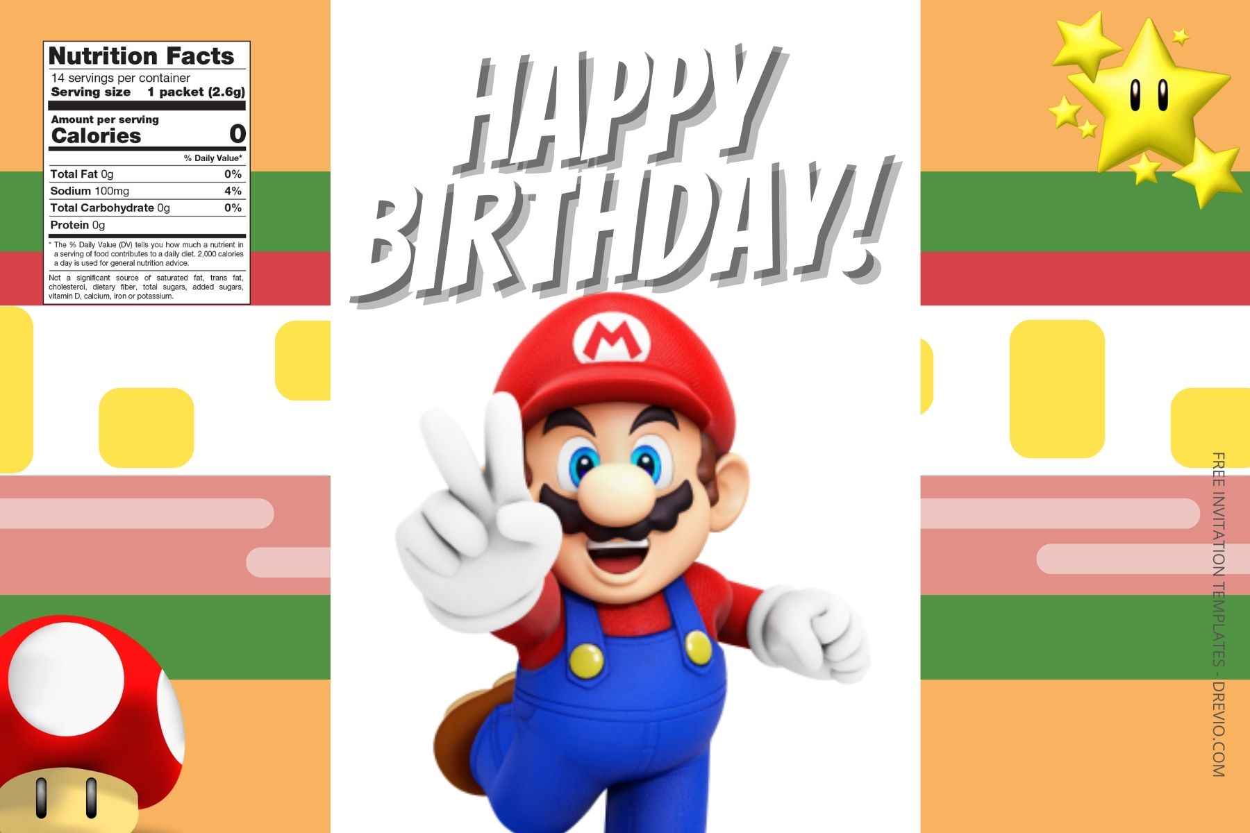 (Free Editable) Super Mario Canva Birthday Water Bottle Labels Seven