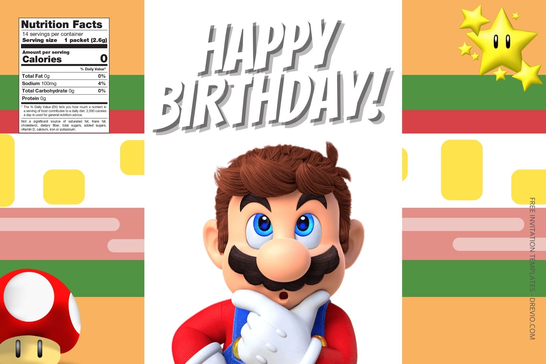(Free Editable) Super Mario Canva Birthday Water Bottle Labels Six