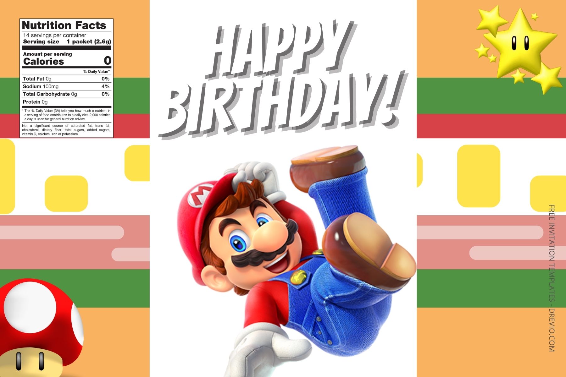 (Free Editable) Super Mario Canva Birthday Water Bottle Labels Three