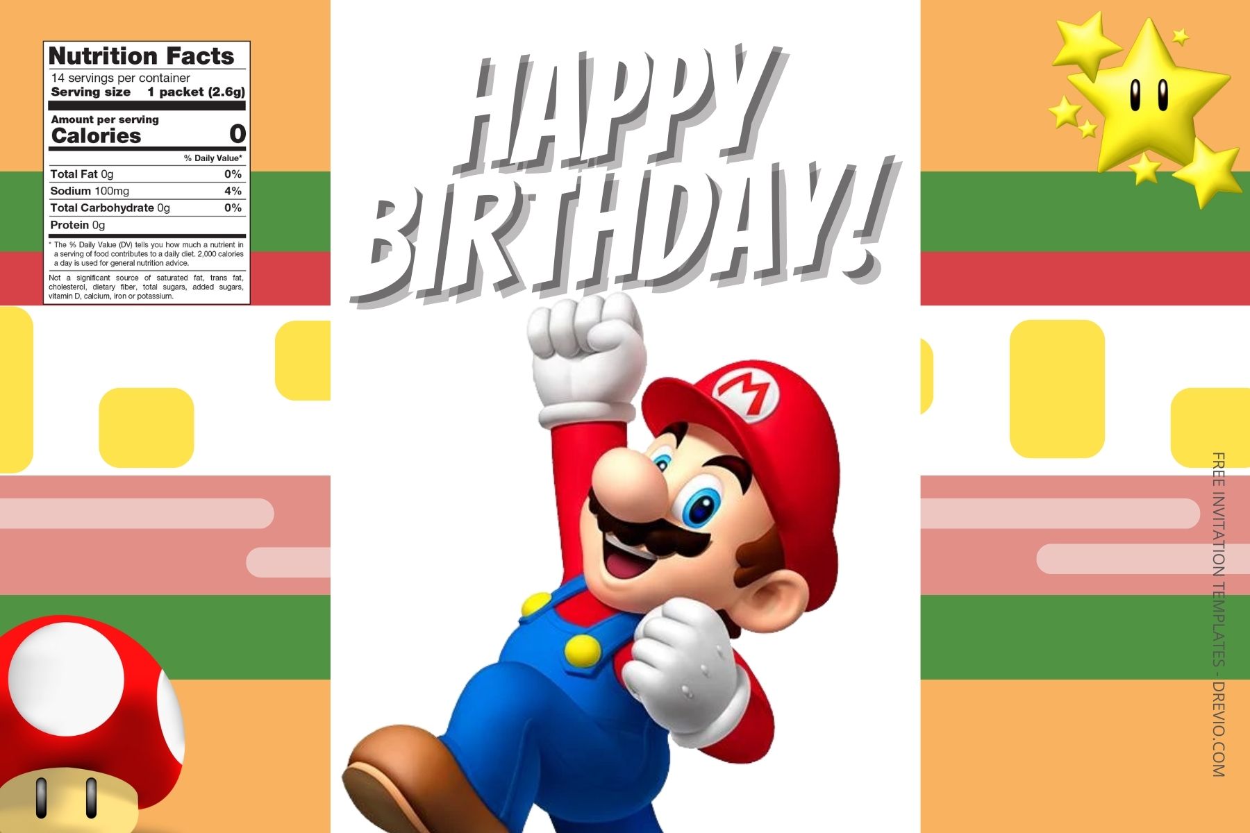 (Free Editable) Super Mario Canva Birthday Water Bottle Labels Two