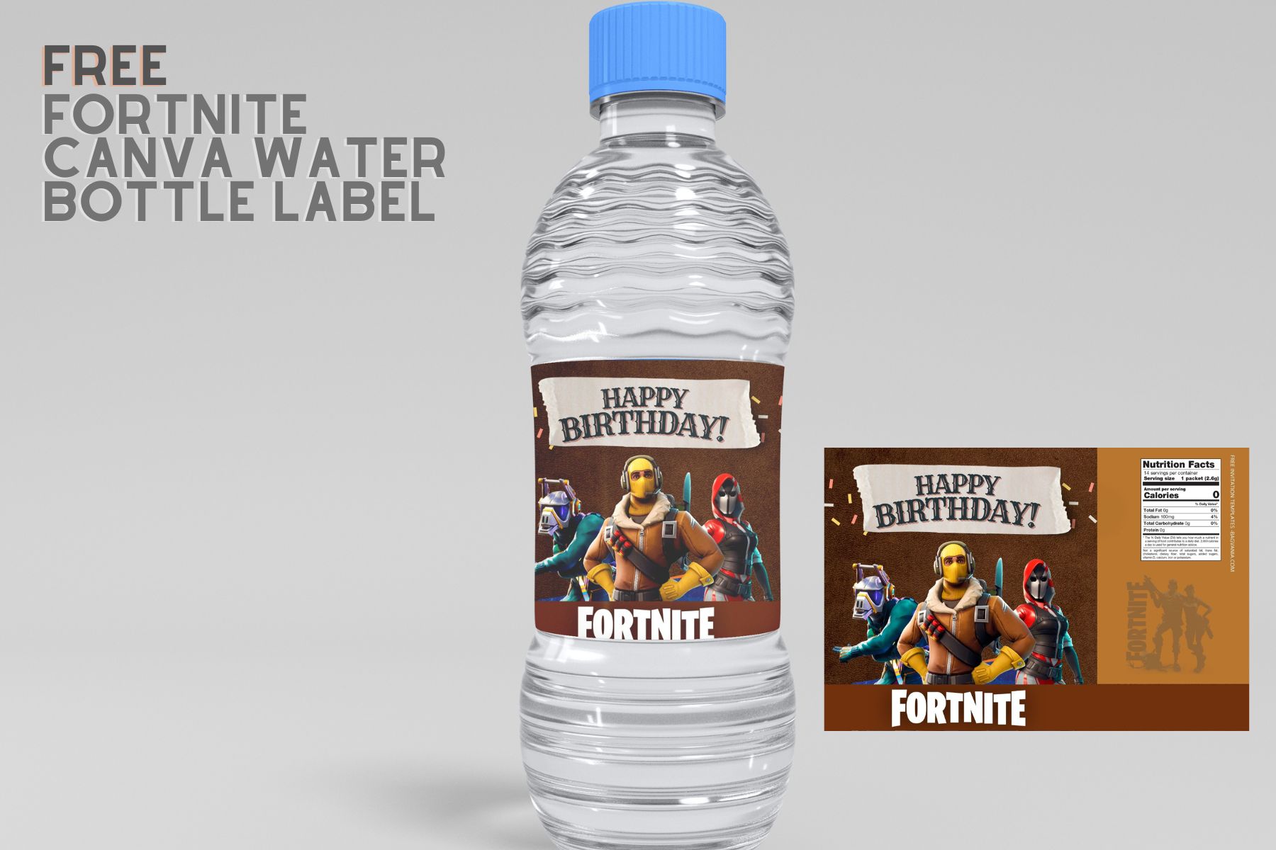 (Free Editable) Fortnite Canva Birthday Water Bottle Labels