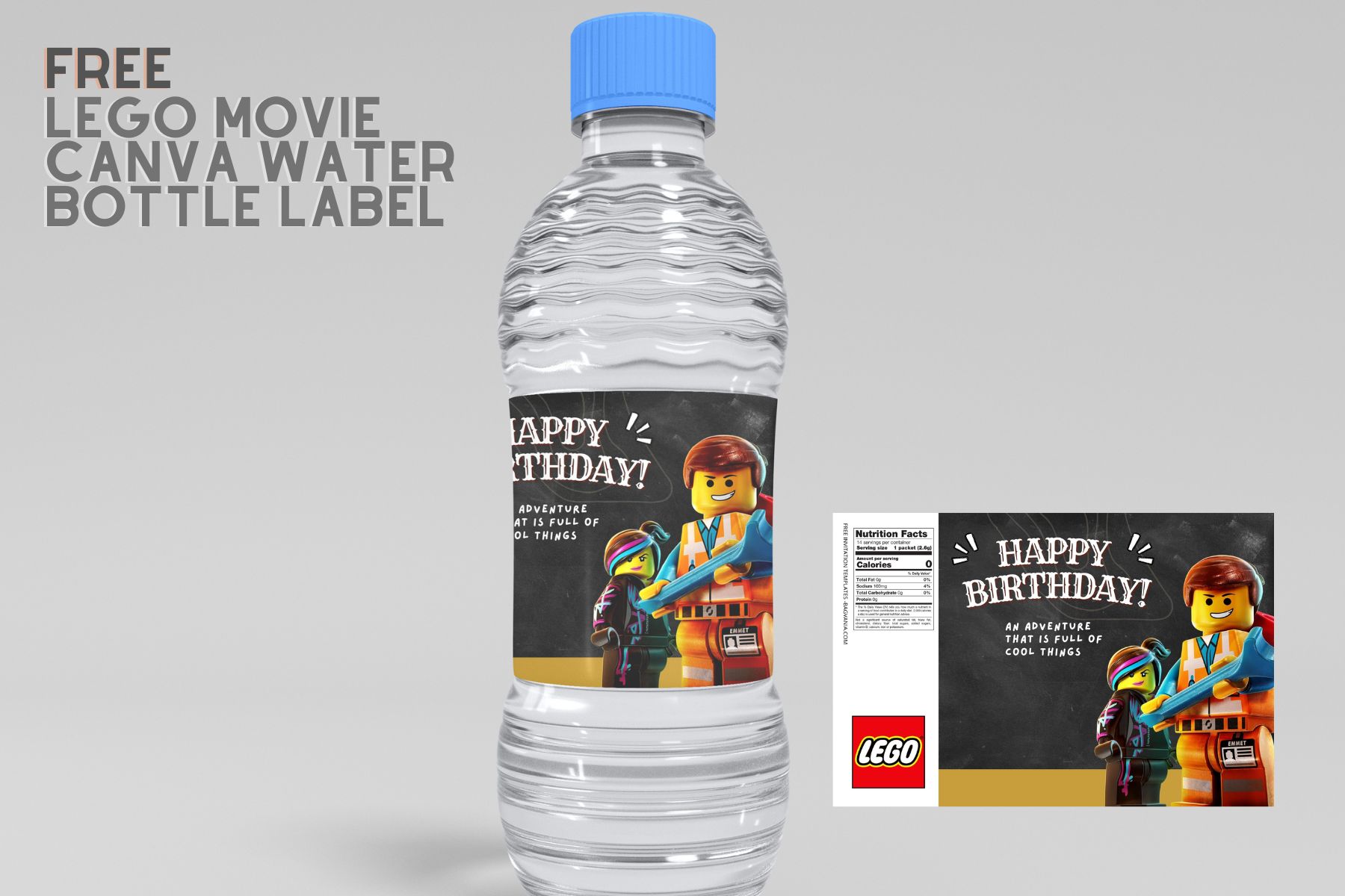 (Free Editable) Lego Movie Canva Birthday Water Bottle Labels