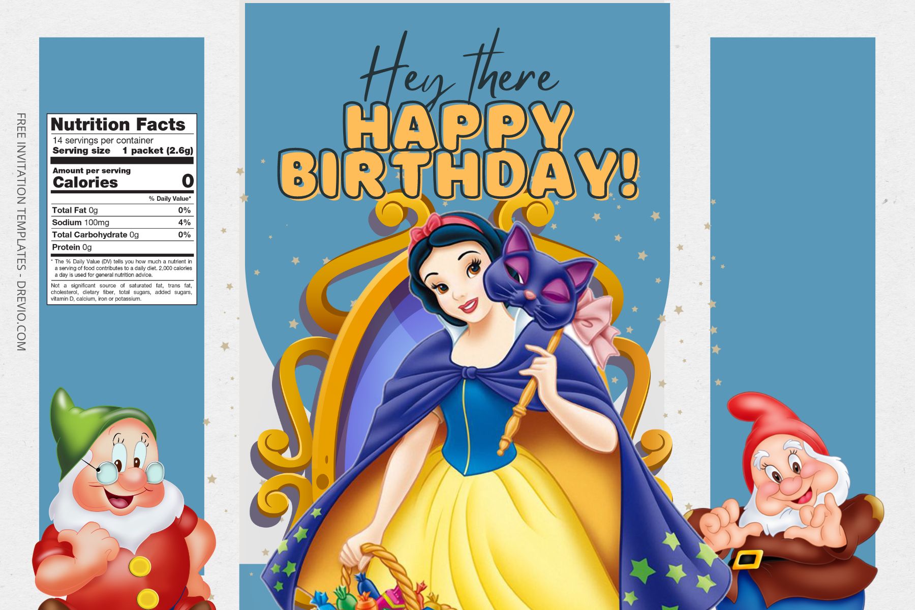 (Free) Snow White Canva Birthday Water Bottle Labels Five