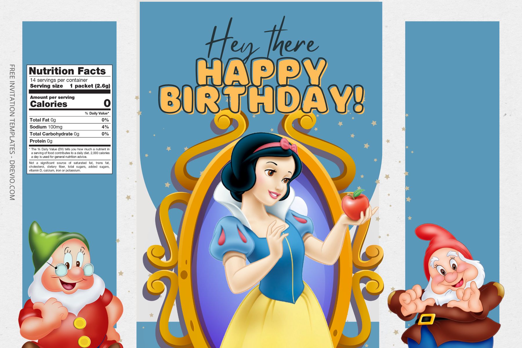 (Free) Snow White Canva Birthday Water Bottle Labels Four