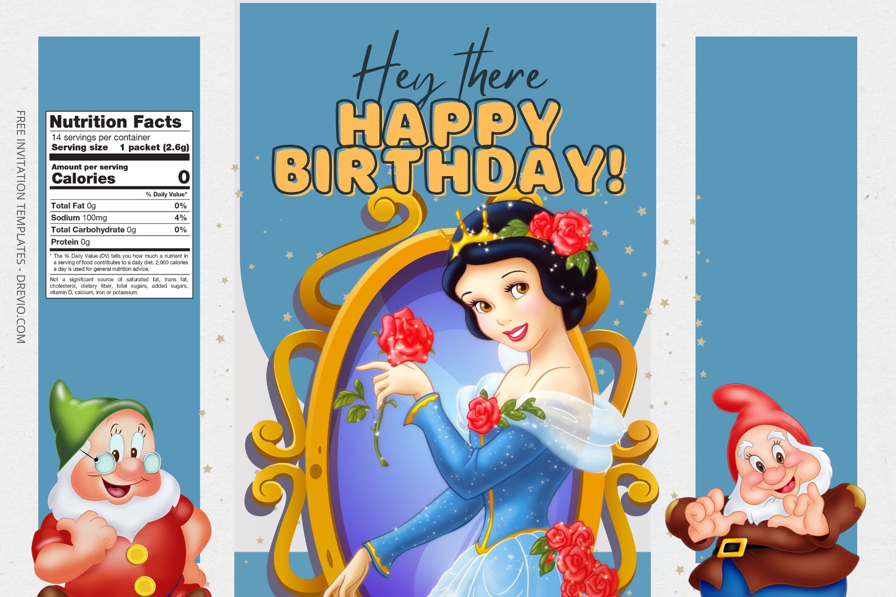 (Free) Snow White Canva Birthday Water Bottle Labels One