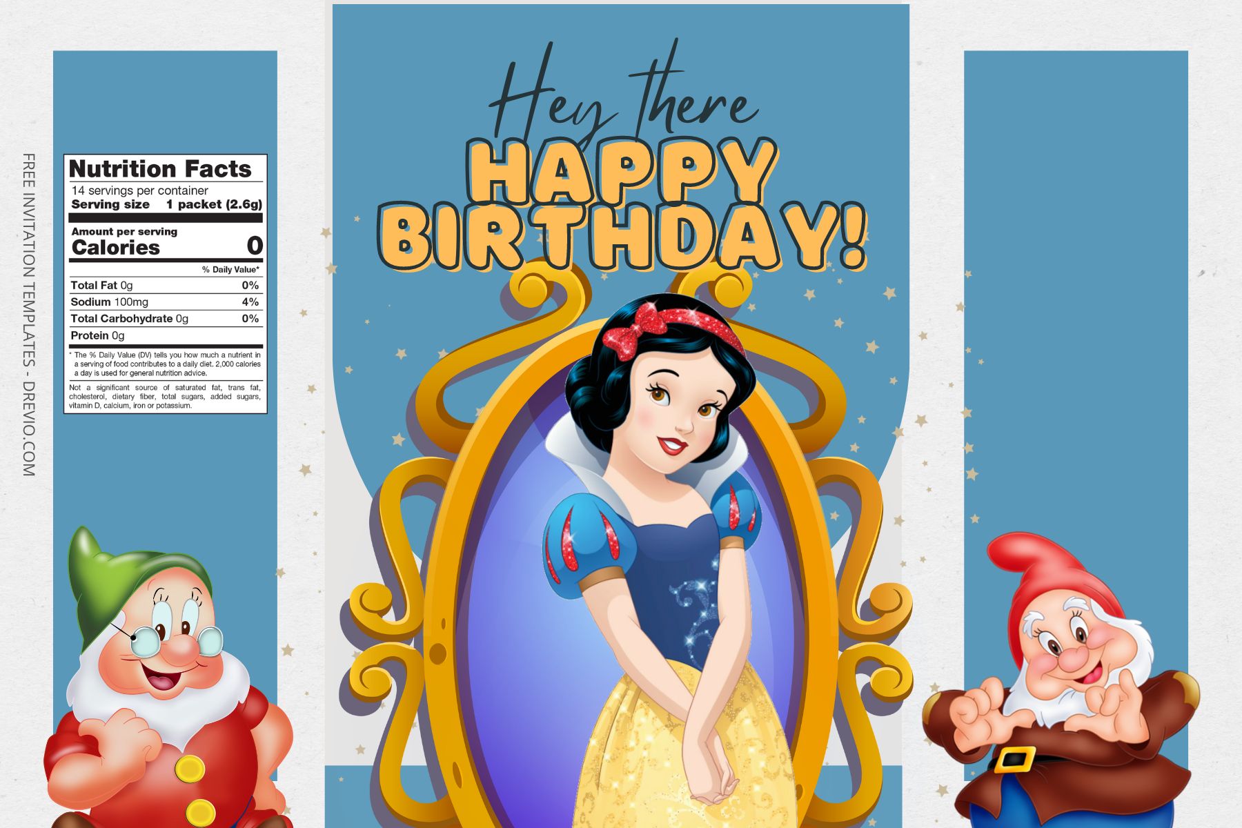 (Free) Snow White Canva Birthday Water Bottle Labels Three